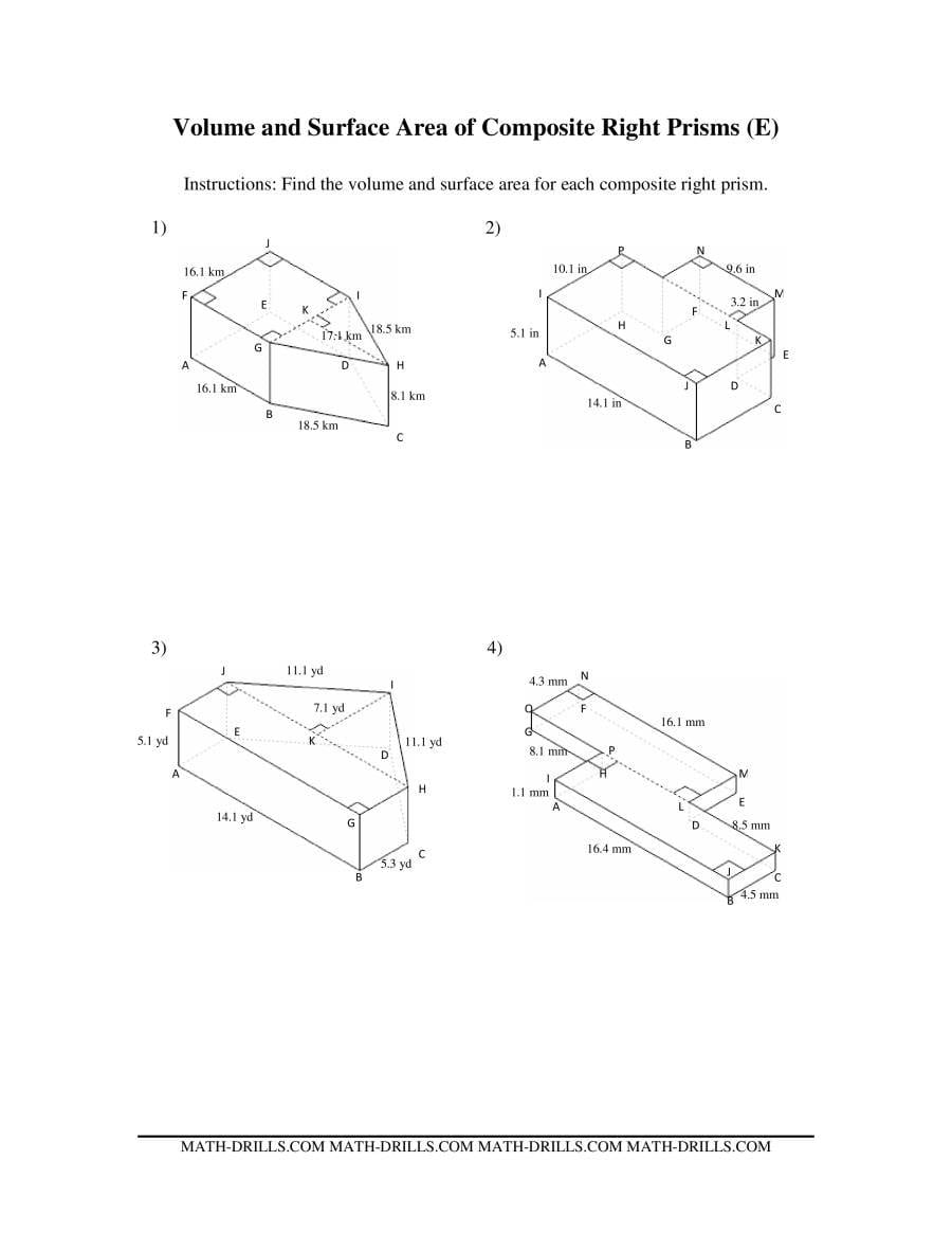 Volume And Surface Area Of Compositebased Prisms In Area Of Composite Figures Worksheet Answers