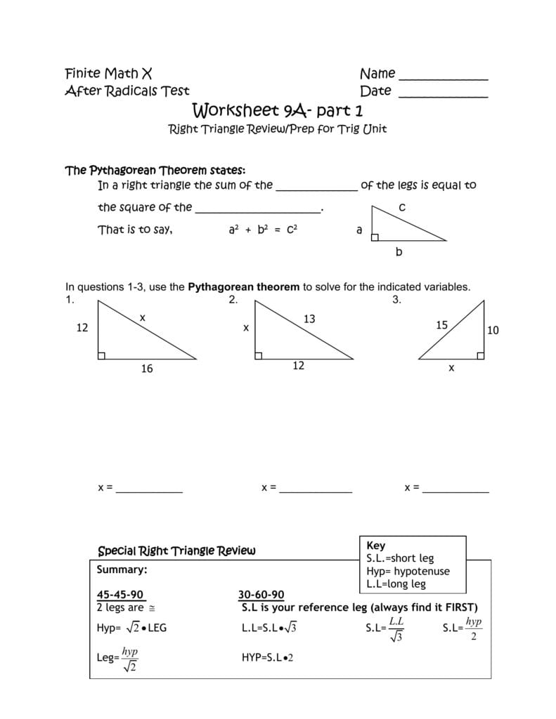 Trigonometry Ratios In Right Triangles Worksheet ...