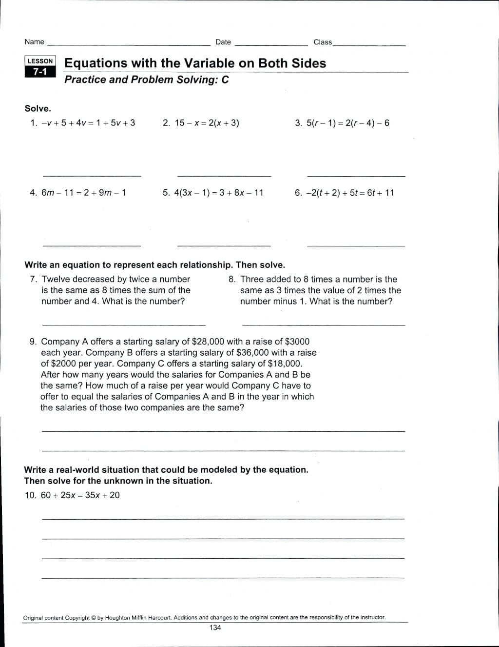 Worksheet Ideas  How To Solve Equations With Variables On Inside Equations With Variables On Both Sides Worksheet