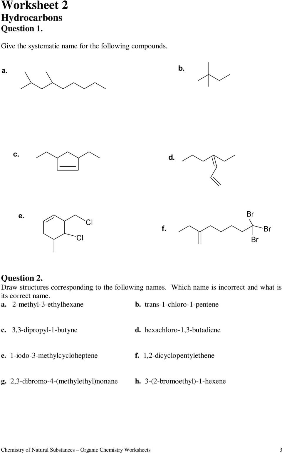 Worksheets For Organic Chemistry  Pdf Pertaining To Organic Chemistry Worksheet With Answers