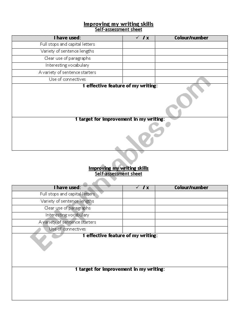 Writing Skills Assessment  Esl Worksheetceciledelannoy Intended For Skills Assessment Worksheet