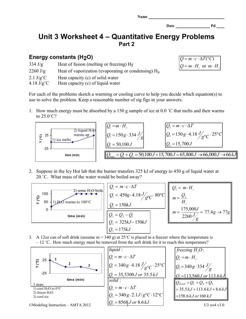 Ws 4 Quantitative Energy 2 Key Or Unit 3 Worksheet 5 Quantitative Energy Problems Answers