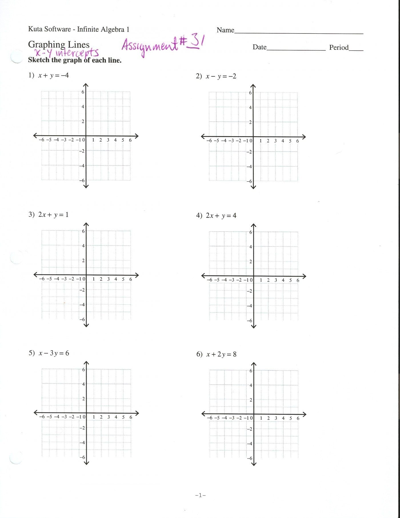 X And Y Intercepts Worksheet Doc In Graphing Using Intercepts Worksheet